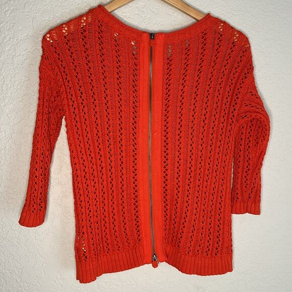 Anthropologie Moth Orange Knit Sweater Exposed Back Zipper Twee Preppy School - Picture 5 of 7
